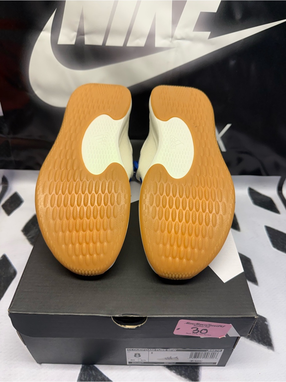 adidas White and Blue Running Shoes with Gum Outsole - Picture 5 of 5